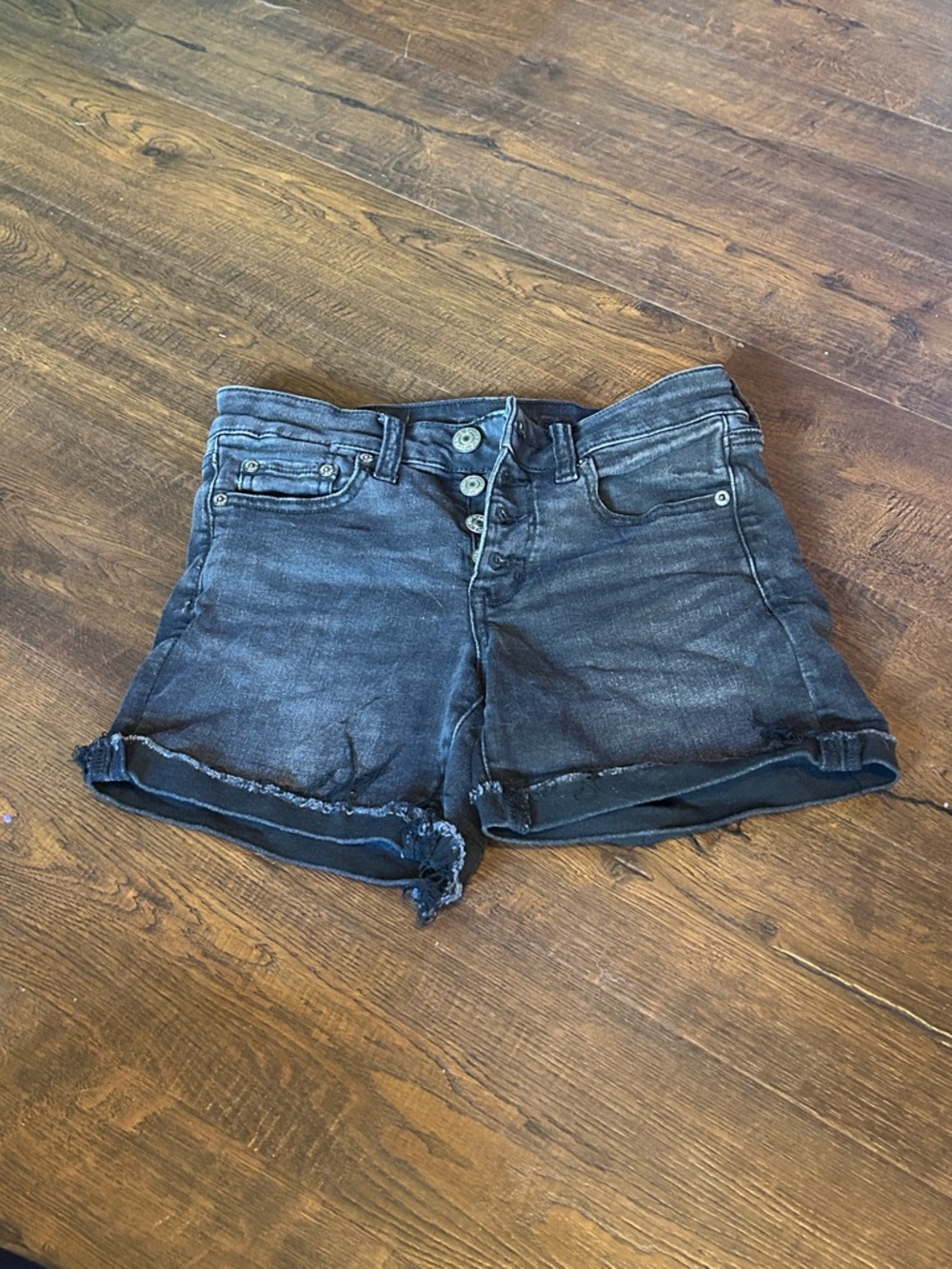 American Eagle Outfitters Black Denim Shorts with Button Details